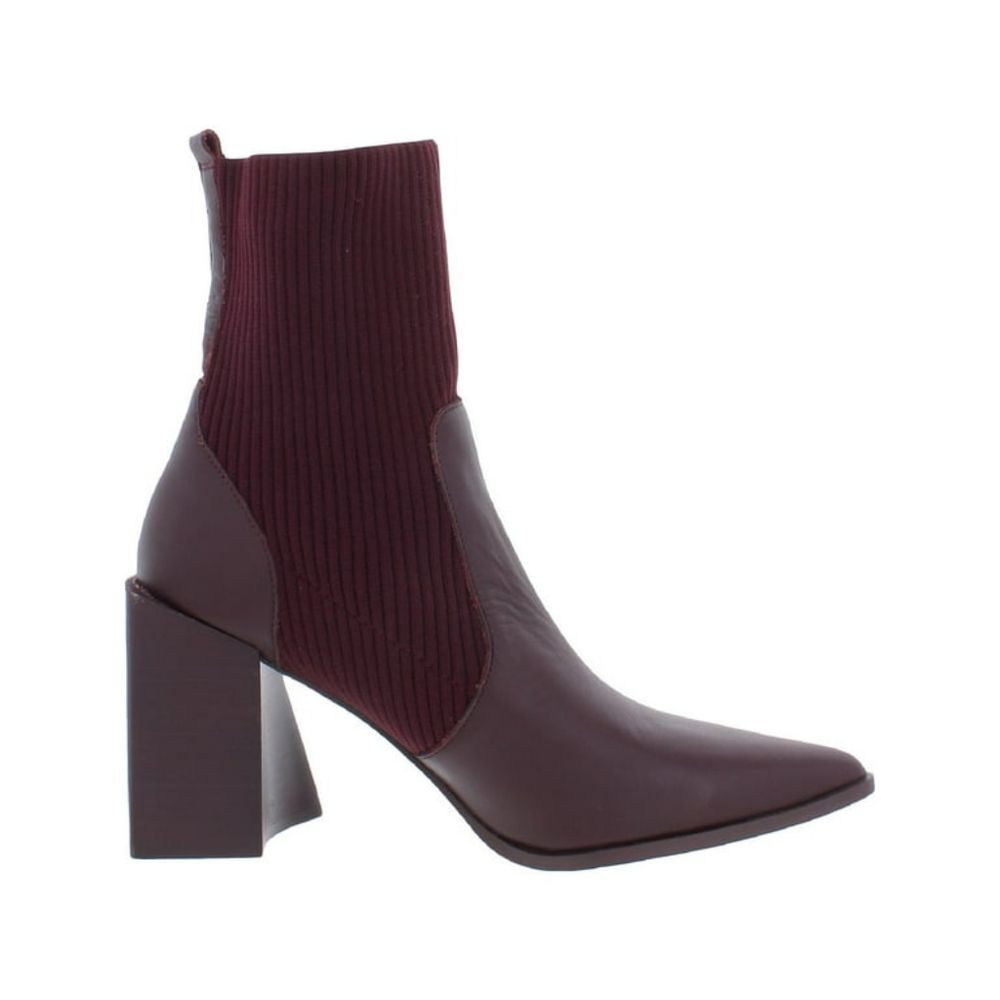 Steve Madden Leather Burgundy Tack Boots 9.5 New Pointy toe ankle stack heels